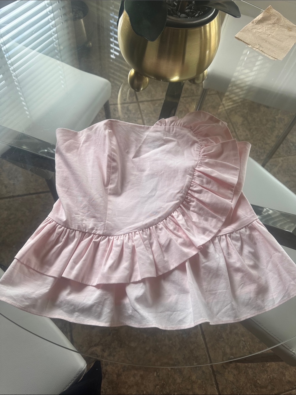 Express One-Shoulder Ruffle Mini Skirt in Light Pink